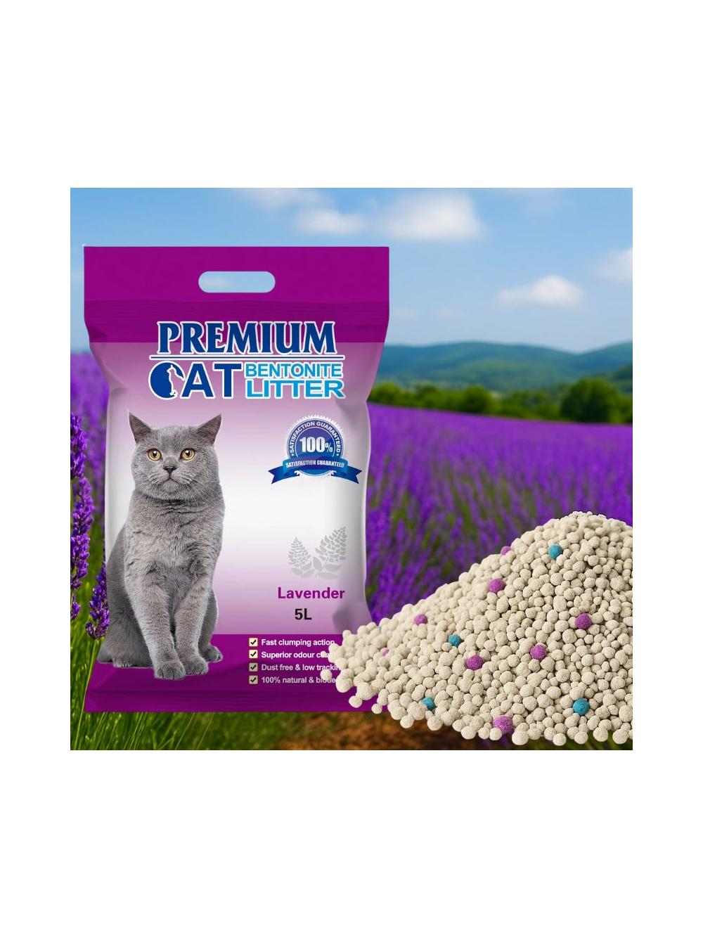 Premium Cat Żwirek Bentonitowy Zbrylający - Lawendowy dla kota 2x5L