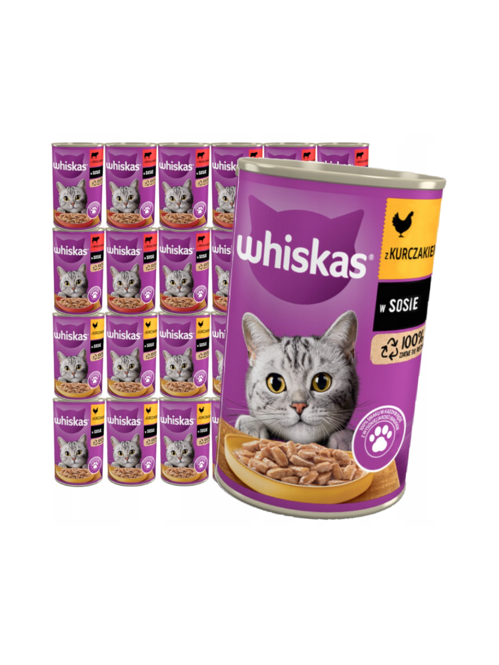 WHISKAS Adult puszka 24x400g -mokra karma dla dorosłego kota,  kurczak/wołowina w sosie