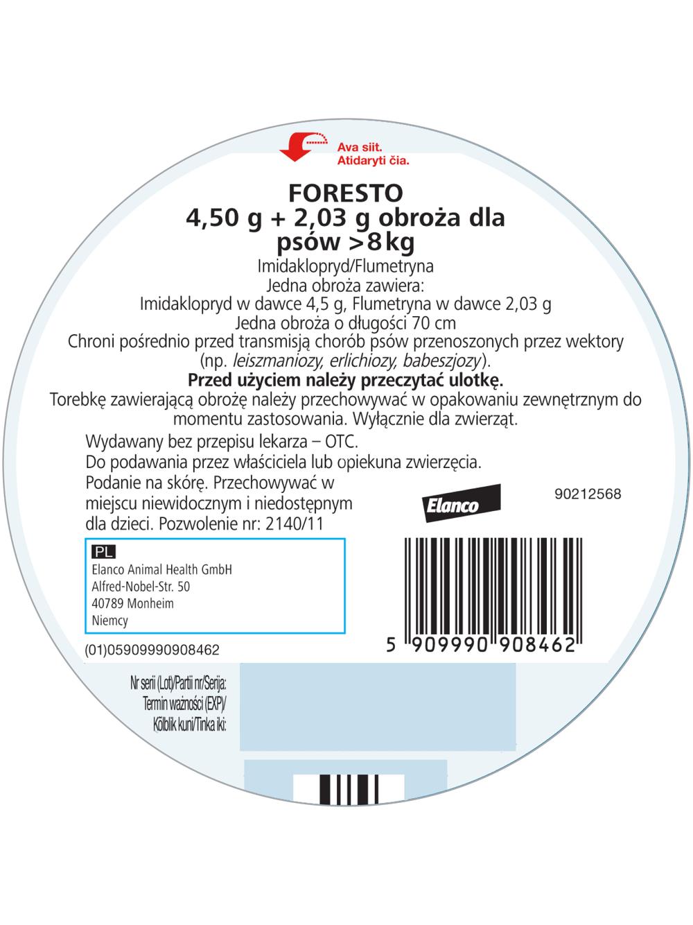 ELANCO Foresto Obroża dla psów powyżej 8kg+ TRIXIE Szczypce do usuwania kleszczy 9cm