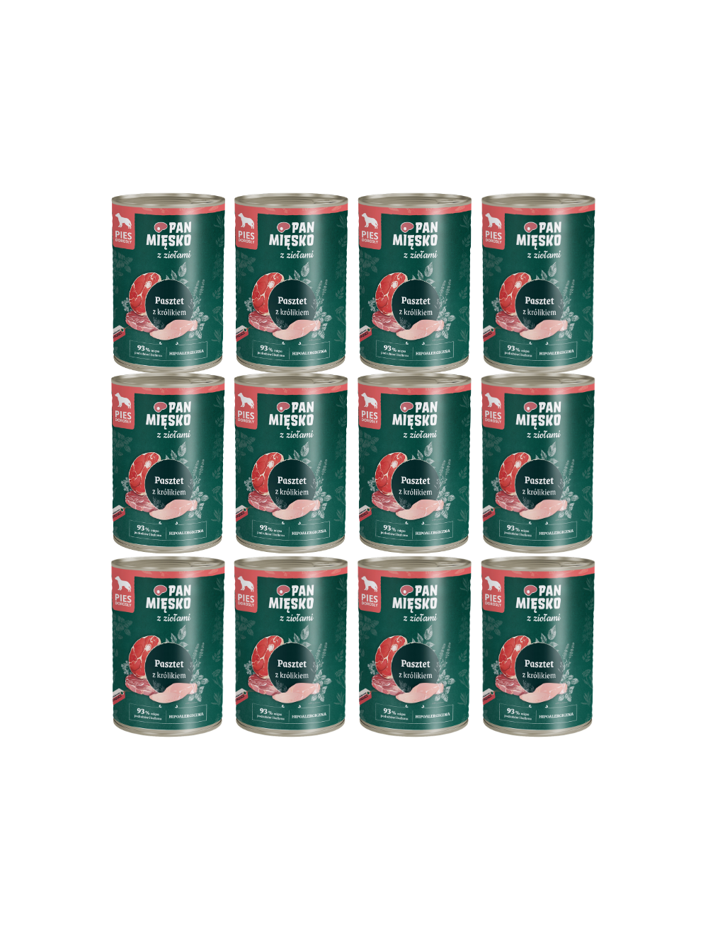 PAN MIĘSKO z Ziołami Pasztet z królikiem karma mokra dla psa 12x400g