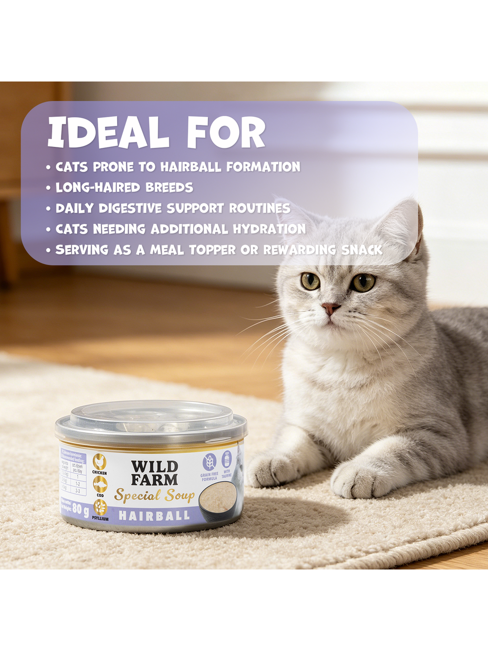 WILD FARM Special Soup 6x80g Hairball – aromatyczna zupka - wsparcie prawidłowego nawodnienia