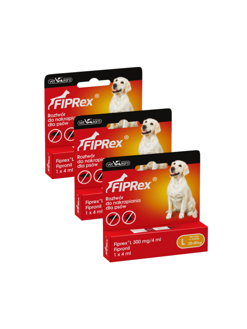 Fiprex L, 300 mg/4 ml, roztwór do nakrapiania dla psów (3szt)