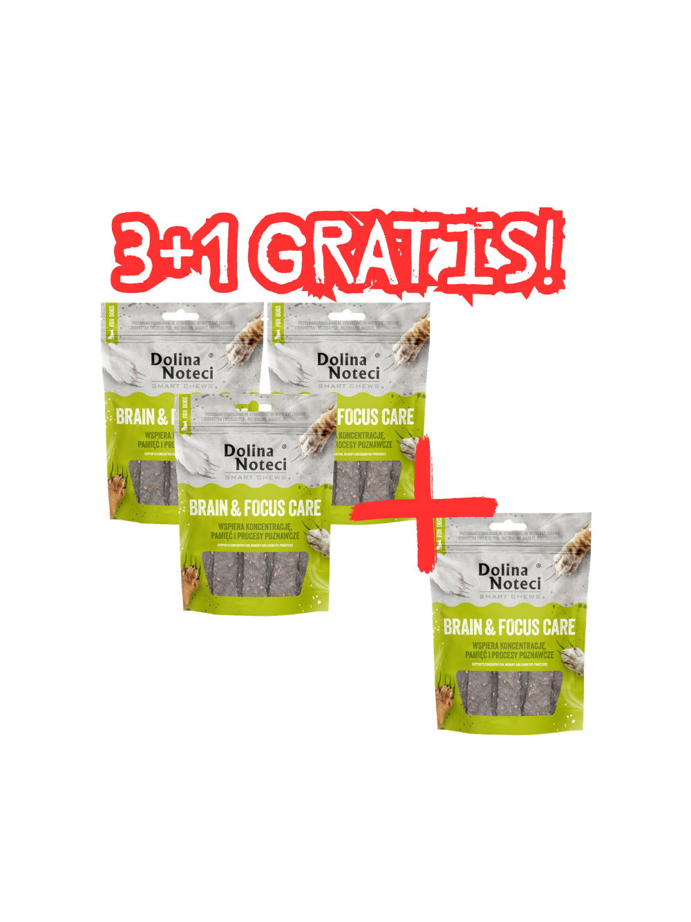 DOLINA NOTECI Smart Chews Brain & Focus Care przysmaki dla psa 100g 3+1 GRATIS!