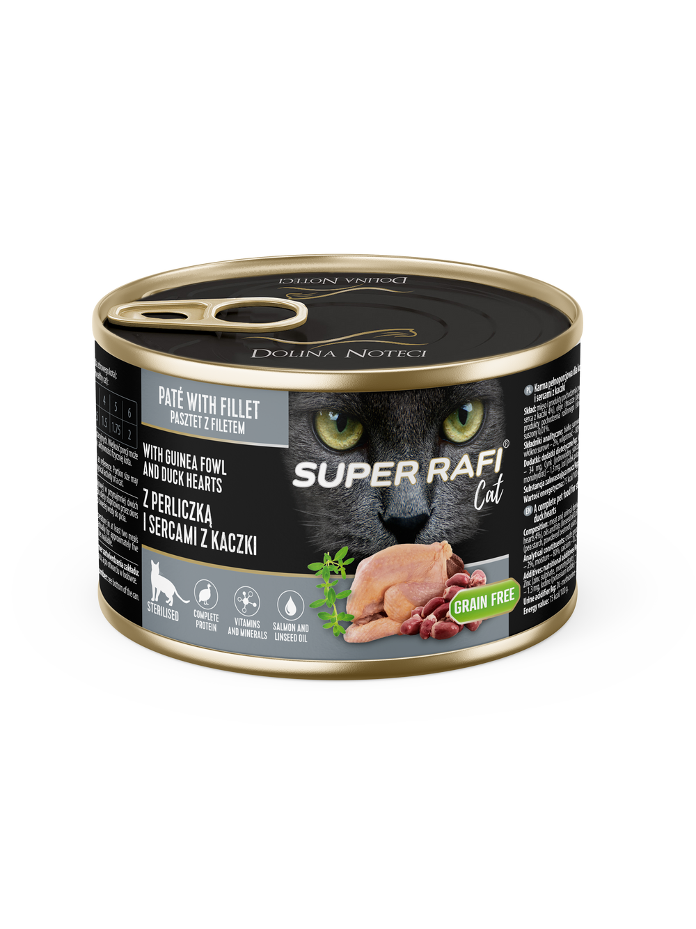 DOLINA NOTECI Super Rafi Cat P&F z perliczką i sercami z kaczki dla kotów sterylizowanych 185g