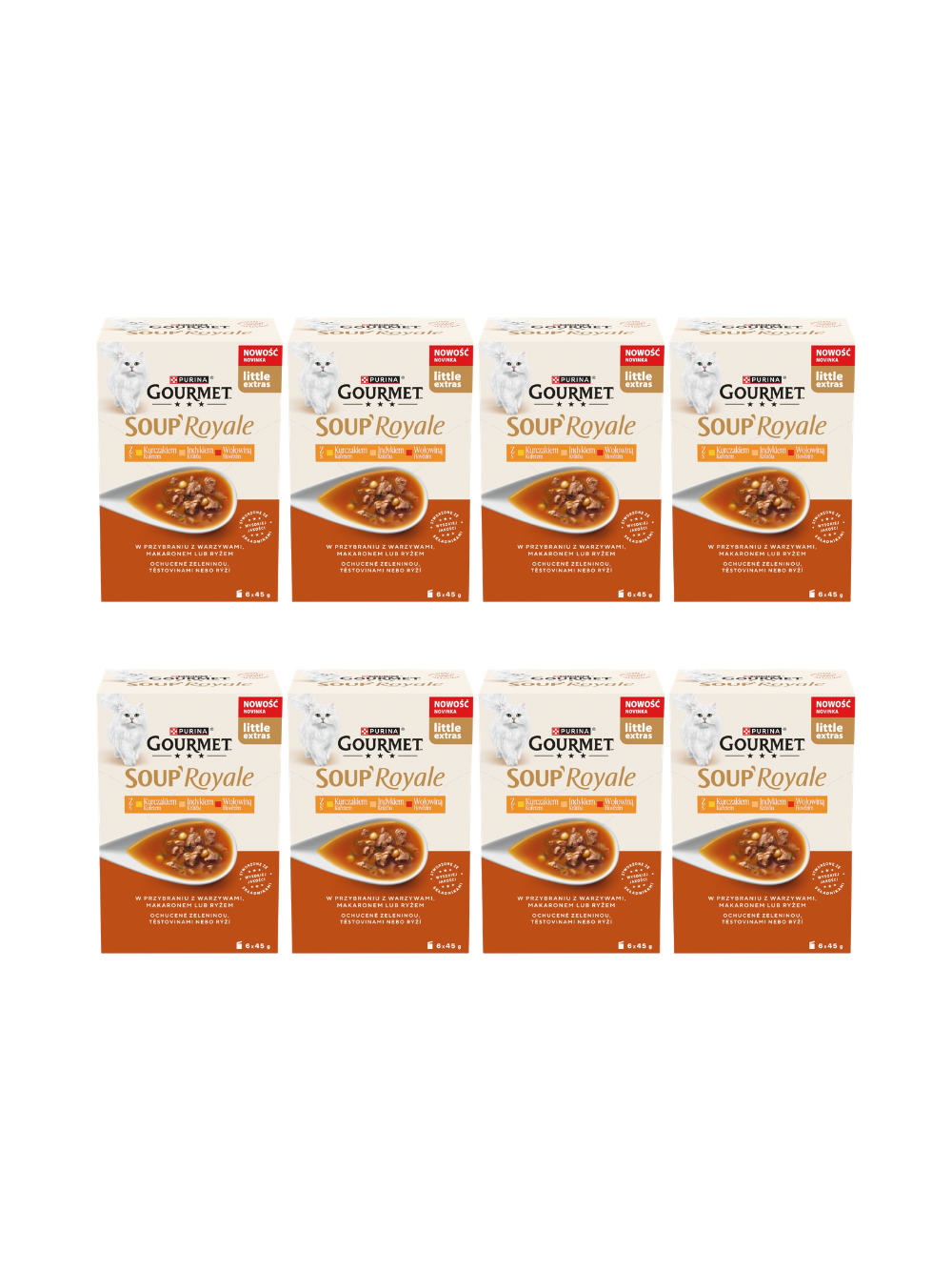 Gourmet Soup Royale Karma dla dorosłych kotów z kurczakiem indykiem wołowiną 8x(6x45g)