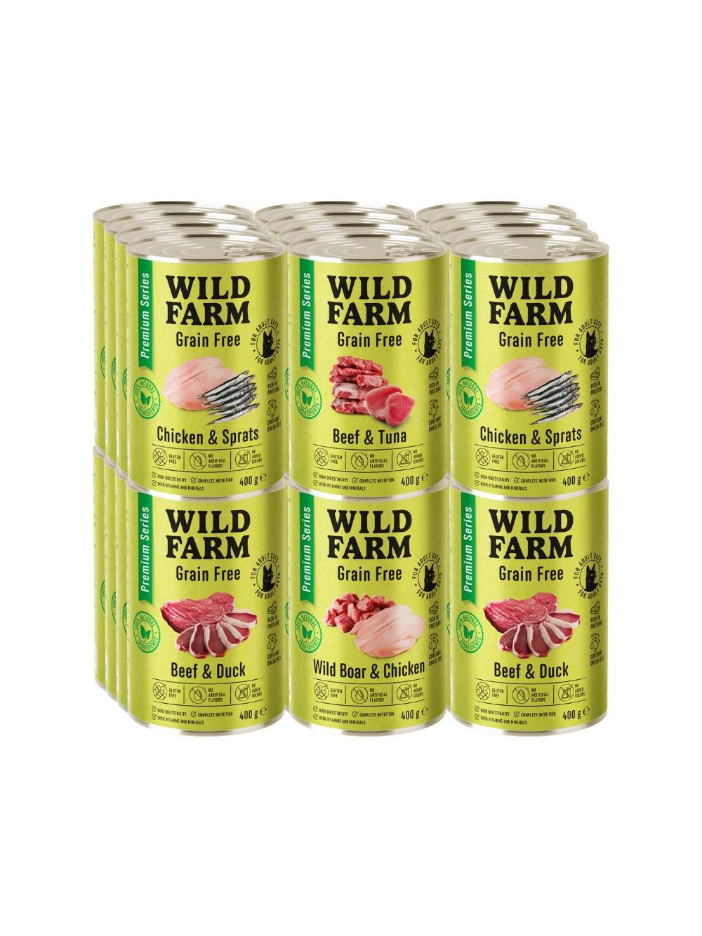 WILD FARM Premium Grain Free Mix smaków 24x400g - bezzbożowa karma dla kota