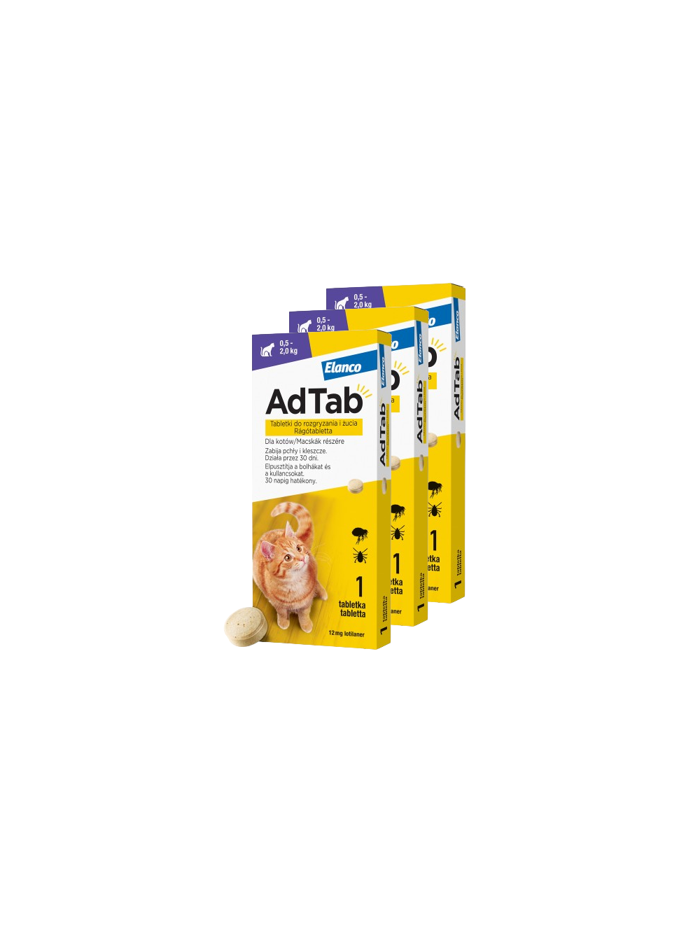 ELANCO 3xAdTab 12mg tabletki na pchły i kleszcze dla kotów 0,5-2 kg