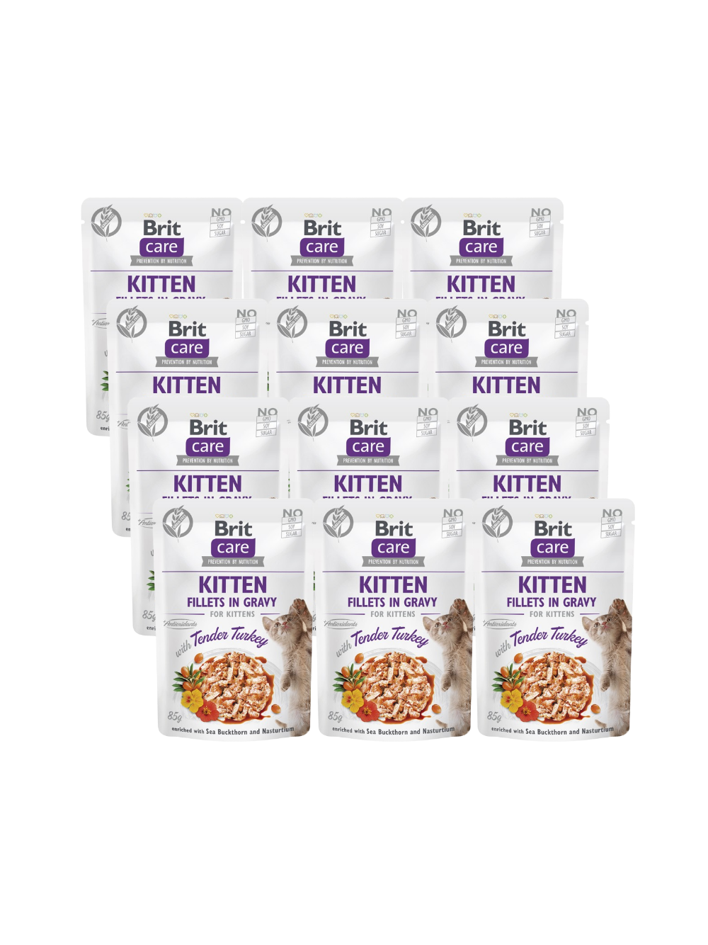 BRIT CARE Cat Kitten Fillets in Gravy with Tender Turkey Enriched with Sea Buckthorn and Nasturtium 12x85g