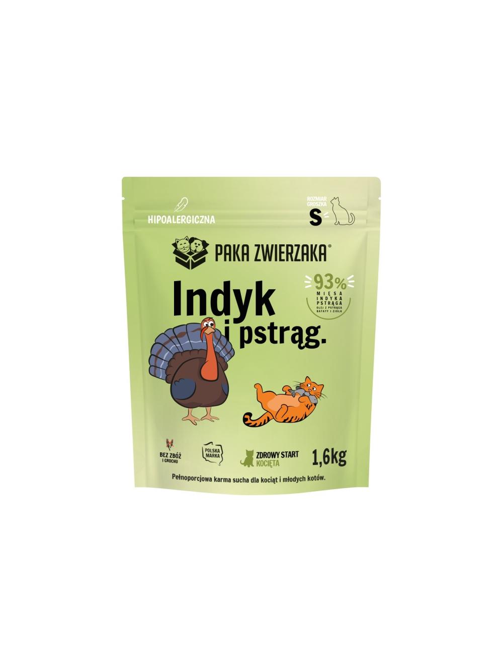 Paka Zwierzaka - Karma sucha KOT Indyk i pstrąg KOCIĘTA "S'' 1,6kg