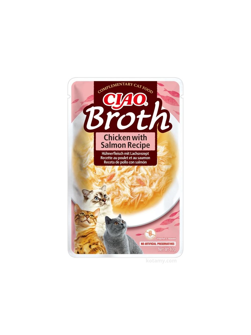 INABA Ciao Broth-karma uzupełniająca dla kota o smaku kurczaka i łososia w rosole 40g