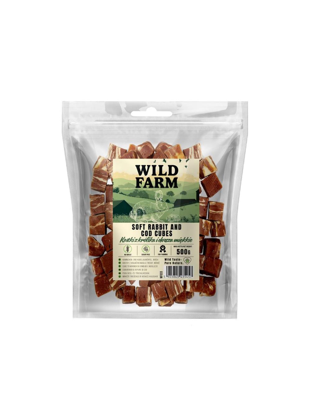 WILD FARM kostki z królika i dorsza miękkie 500g przysmak dla psa