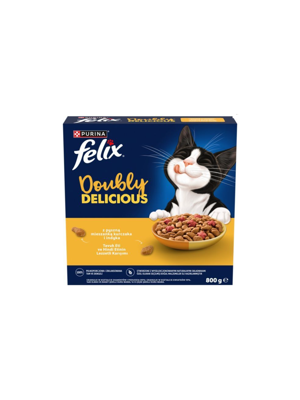 Karma dla kota Felix Doubly Delicious z pyszną mieszanką kurczaka i indyka 800 g