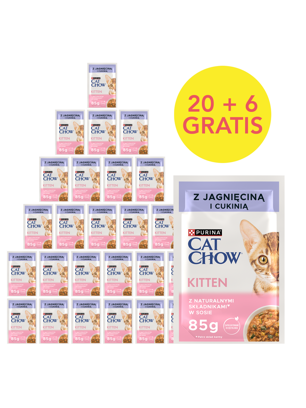 CAT CHOW Kitten Karma dla kociąt z jagnięciną i cukinią w sosie 85g Saszetka 20+6 GRATIS