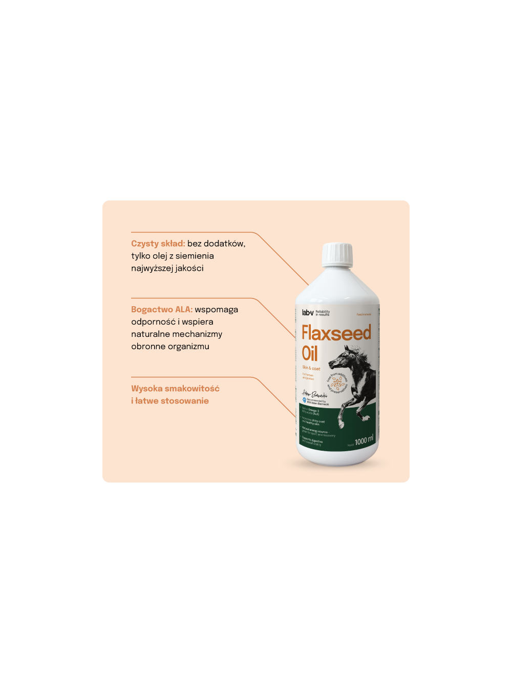 Lab-v Flaxseed Oil – 100% olej lniany tłoczony na zimno dla koni 1000 ml