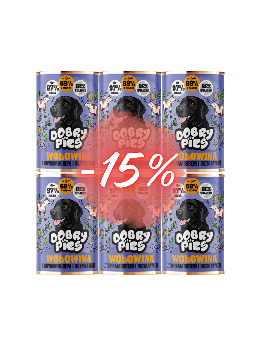 Dobry Pies Wołowina z topinamburem i rozmarynem 6x400g