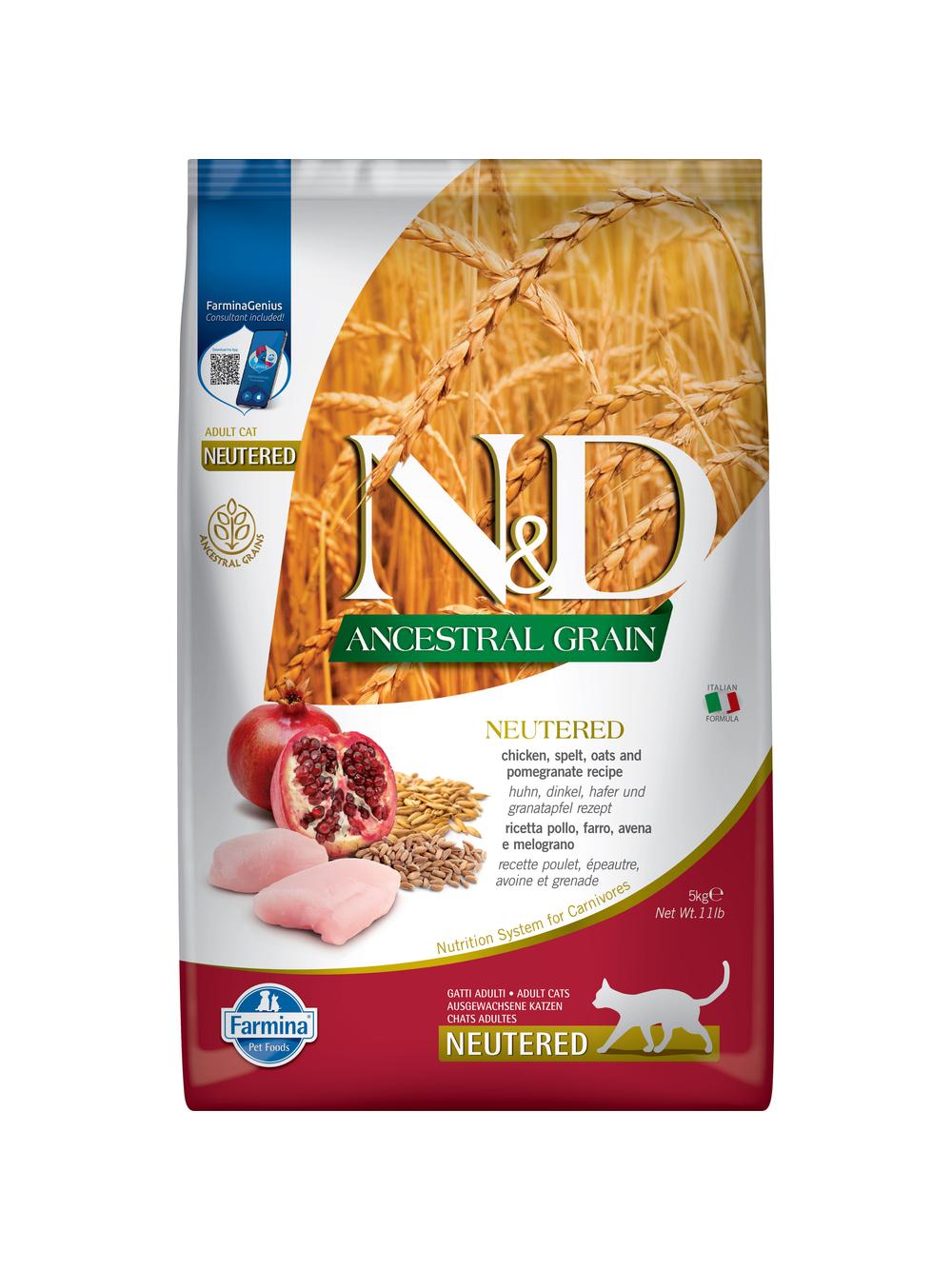 Farmina N&D Ancestral Grain feline CHICKEN & POMEGRANATE NEUTERED 5kg