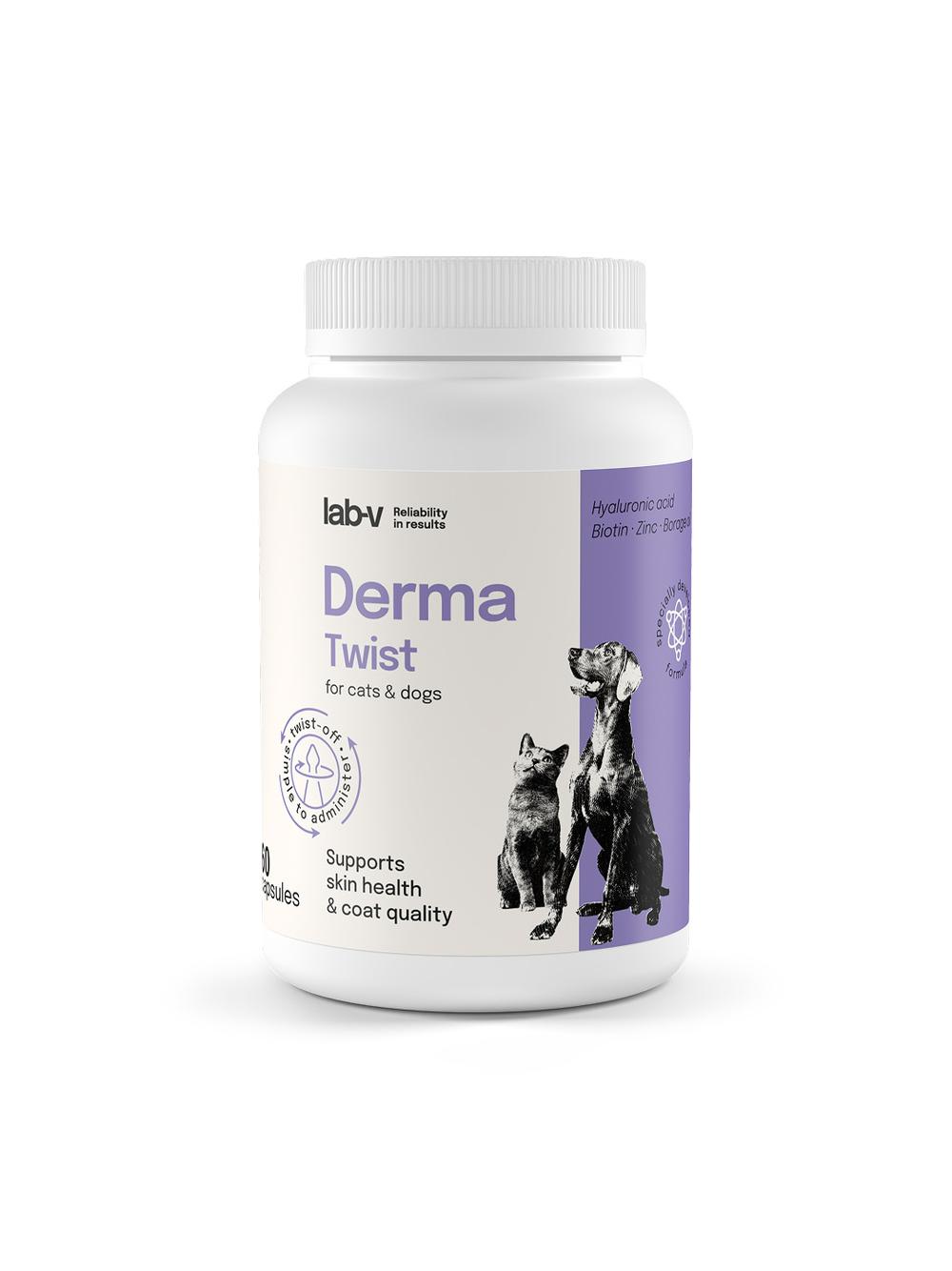 Lab-v Derma Twist – wsparcie skóry, sierści i bariery ochronnej dla psów i kotów 60 kapsułek twist off