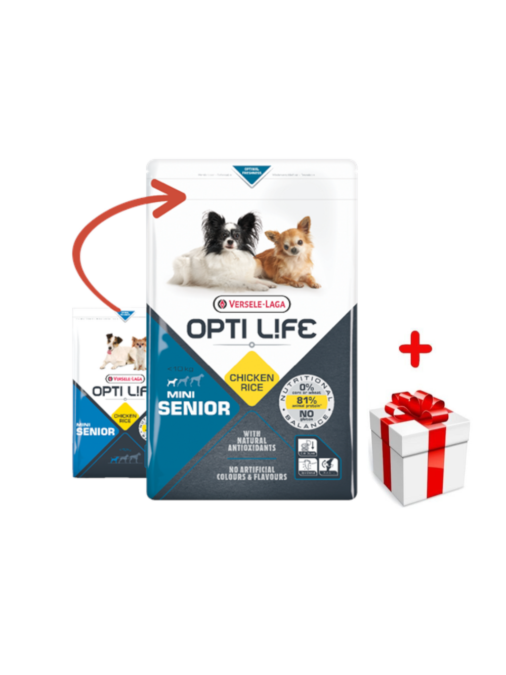 VERSELE-LAGA Opti Life Senior Mini 2,5kg - z kurczakiem - dla małych ras w wieku powyżej 7 lat + niespodzianka dla psa GRATIS!