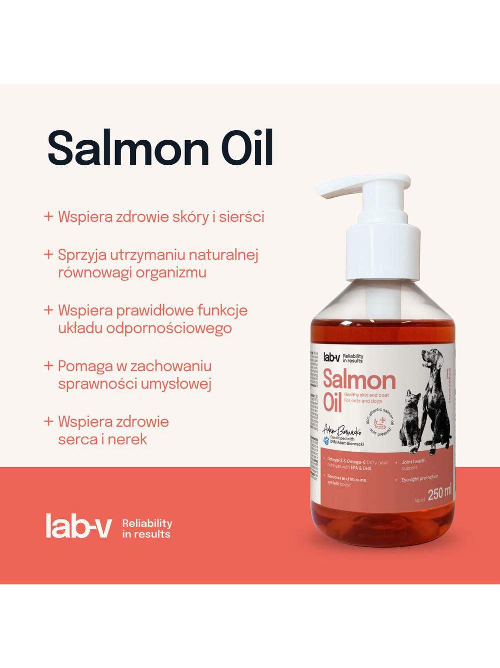Lab-v Olej z Łososia 100% Dla Psa i Kota w Każdym Wieku 250 ml Tłoczony Na Zimno