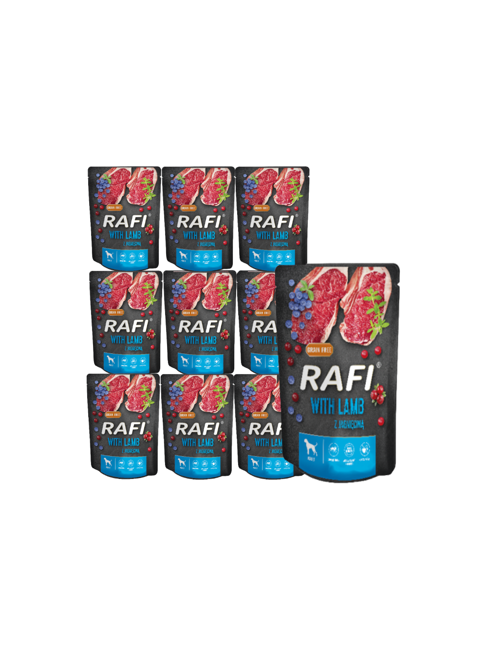 Rafi z jagnięciną dla psa - saszetka (czarne opakowanie) 10x300g