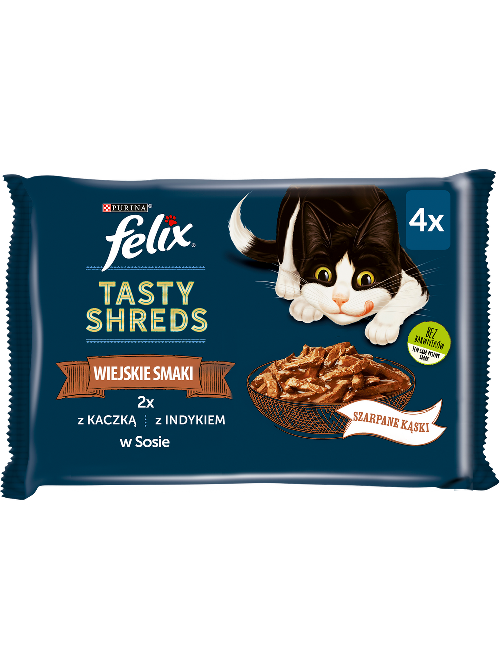 FELIX Tasty Shreds  mokra karma dla kota z kaczką i indykiem w sosie 4x80g
