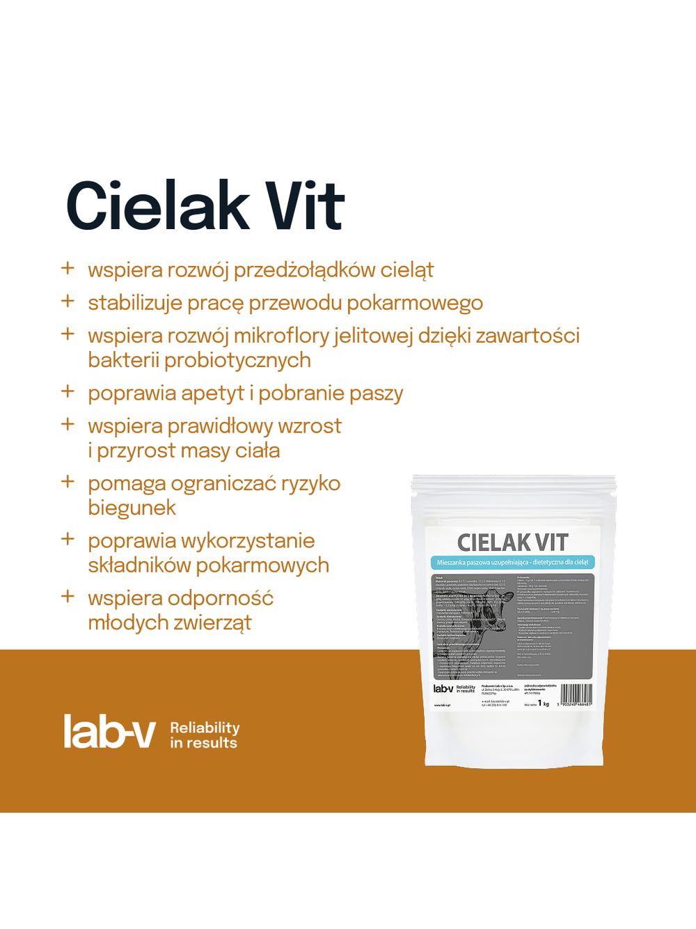 Lab-v Cielak Vit - Mieszanka Paszowa Uzupełniająca Dietetyczna Dla Cieląt Poprawiająca Odporność Organizmu 1kg
