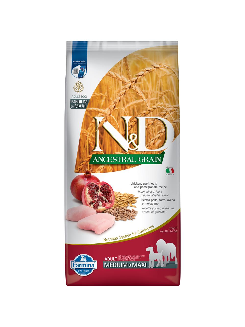 Farmina N&D Ancestral Grain canine CHICKEN & POMEGRANATE ADULT MEDIUM&MAXI  12kg