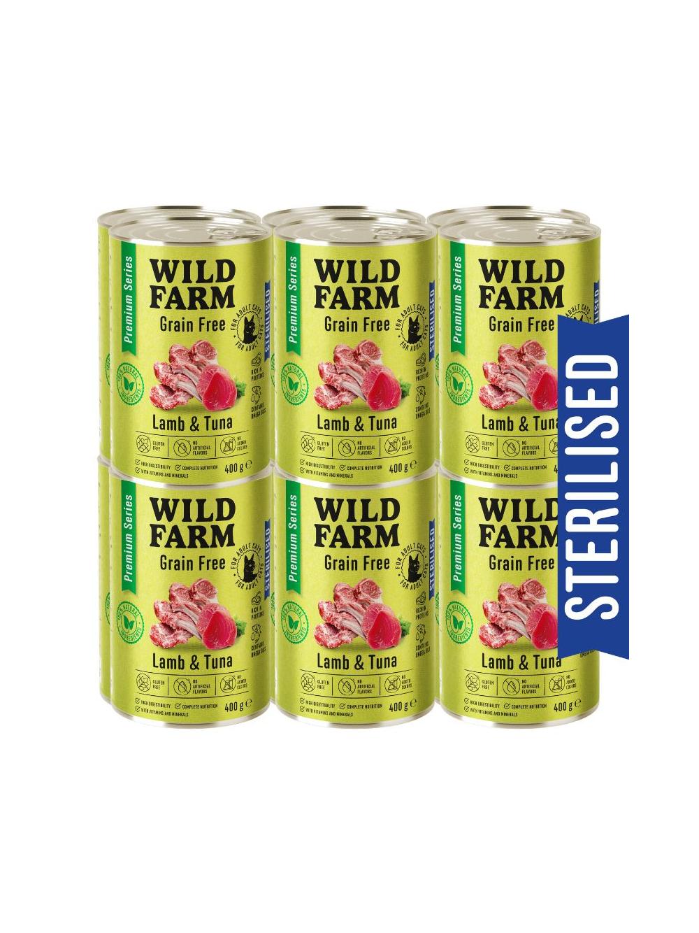 WILD FARM Premium Grain Free Lamb and Tuna 12x400g  - bezzbożowa karma dla kota sterylizowanego