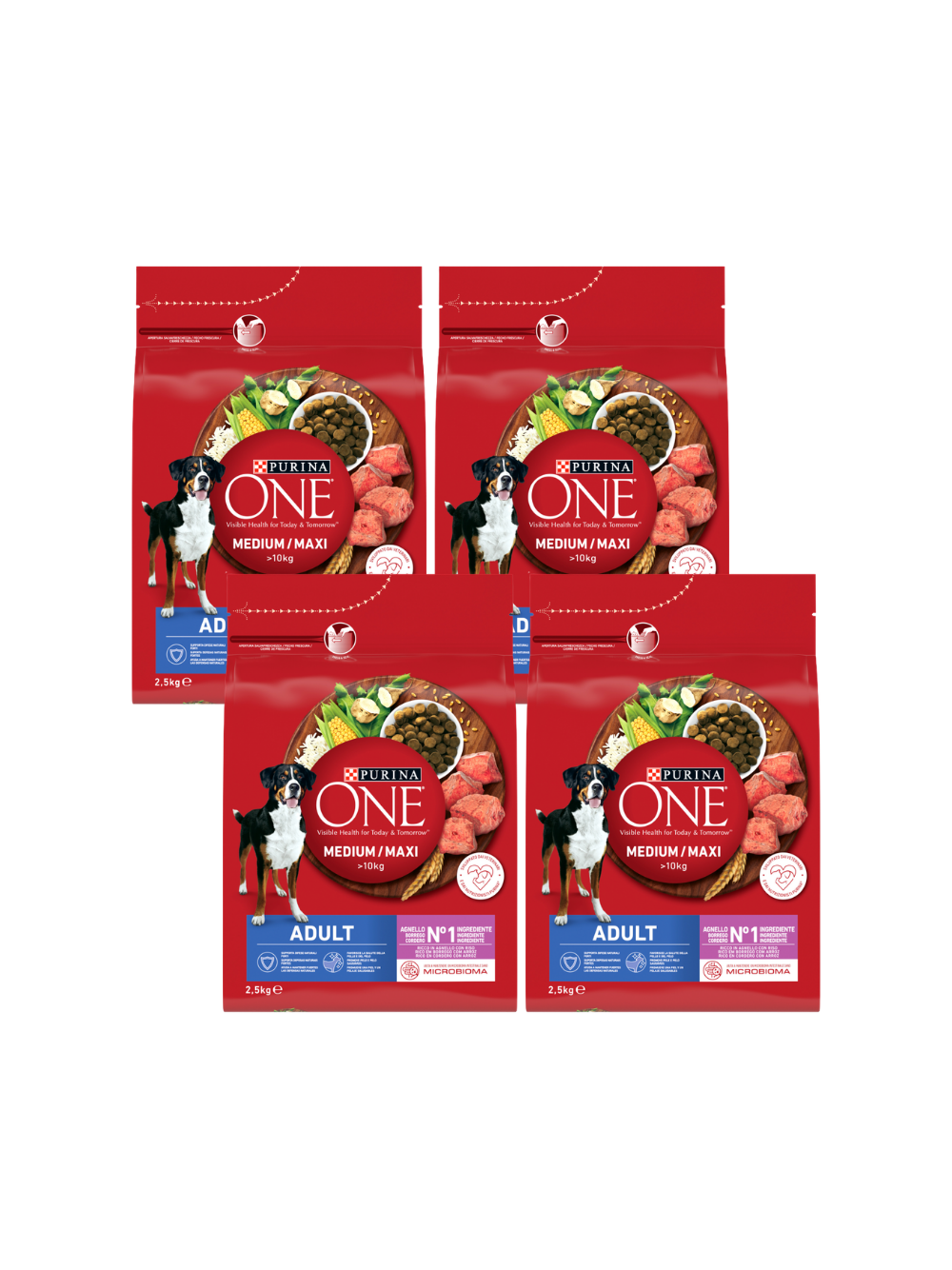 PURINA ONE Adult Medium/Maxi Karma dla dorosłych psów bogata w jagnięcinę z ryżem 4x2,5 kg