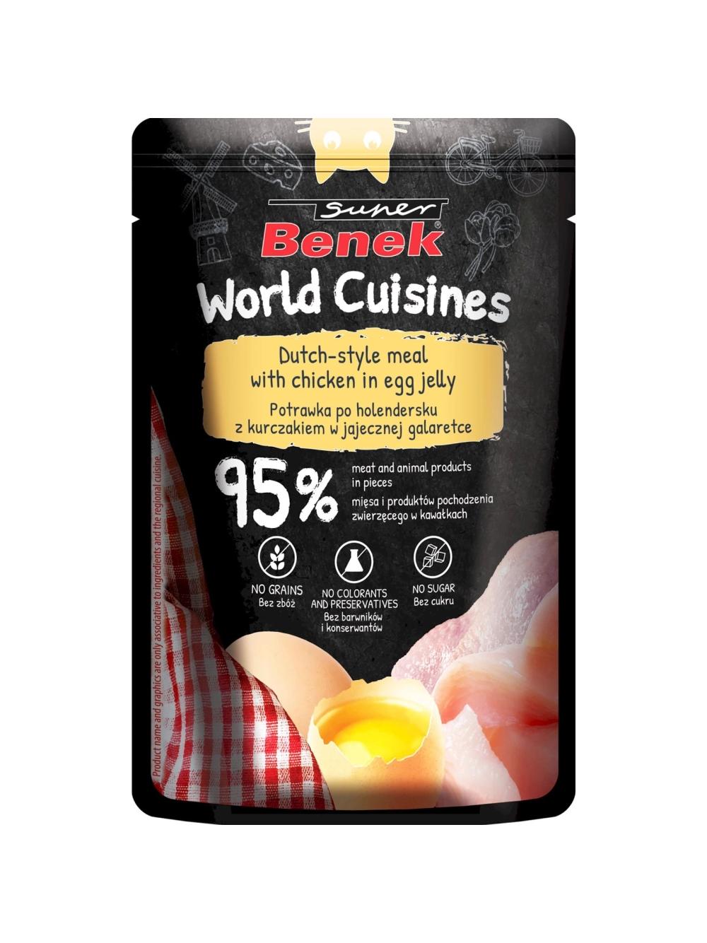 Super Benek World Cuisines Karma pełnoporcjowa dla dorosłych kotów. Potrawka po holendersku z kurczakiem w jajecznej galaretce 12x100g