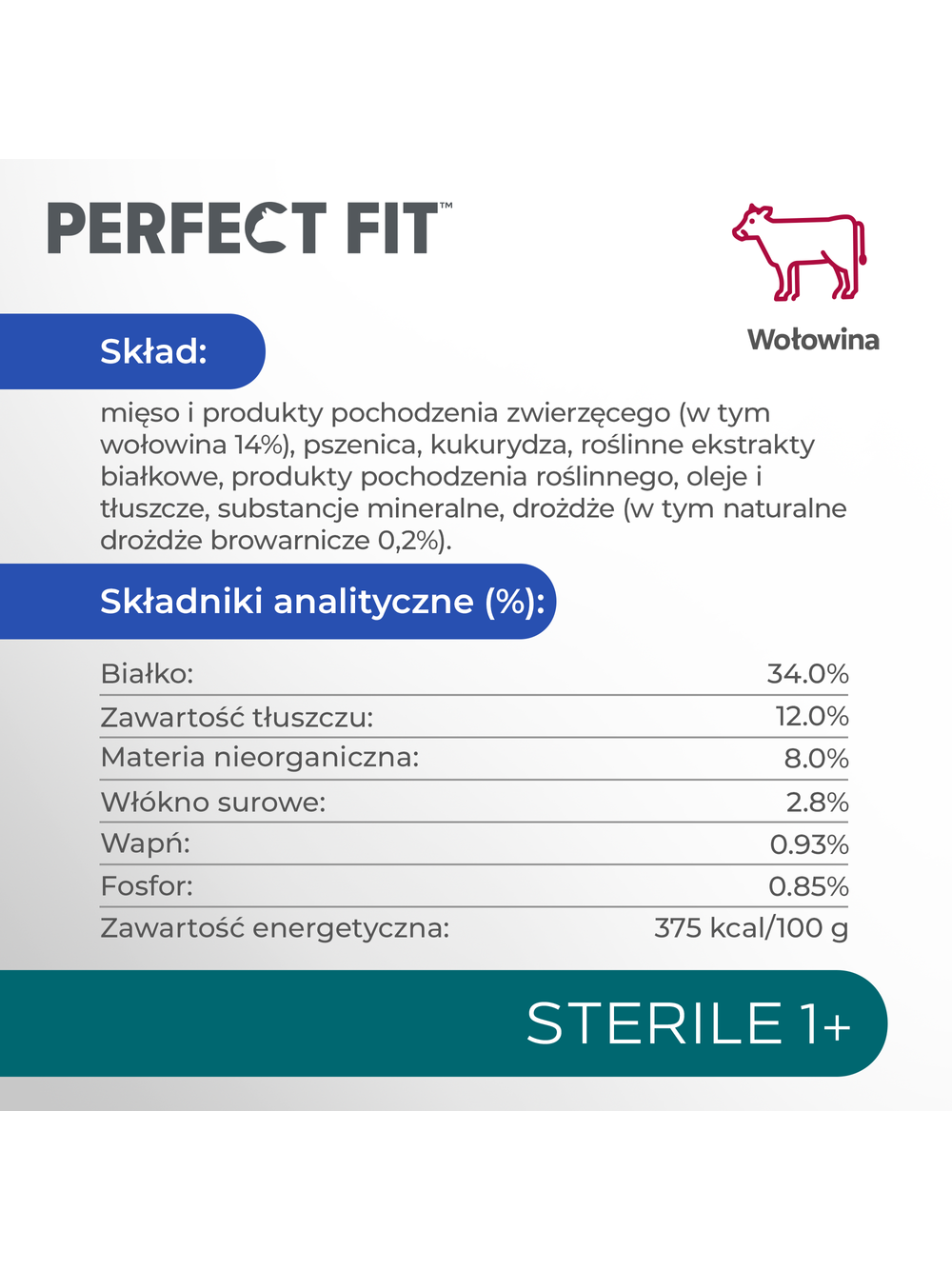 PERFECT FIT (Sterile 1+) 6x750g Bogaty w wołowinę - sucha karma dla kota po sterylizacji