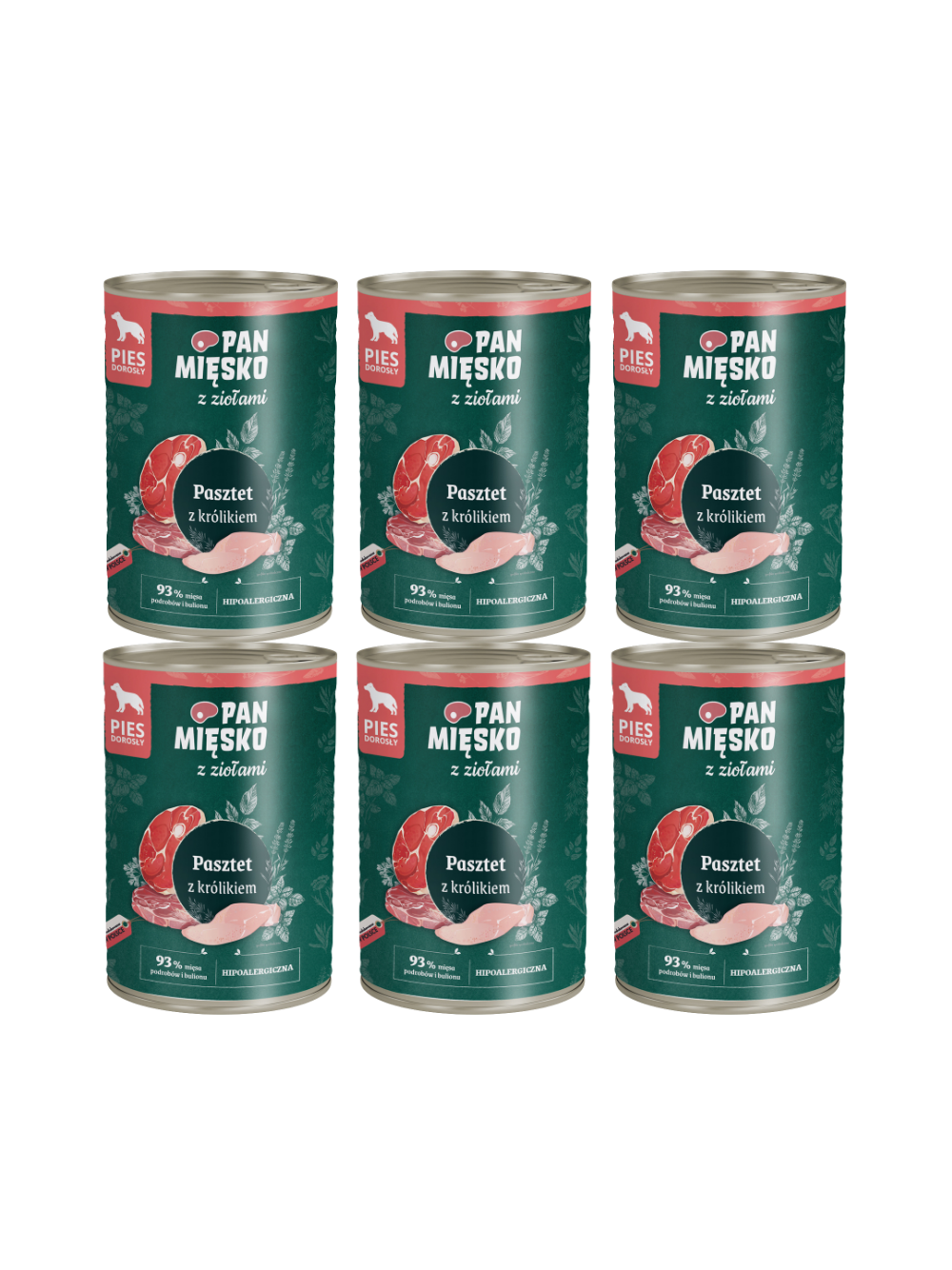 PAN MIĘSKO z Ziołami Pasztet z królikiem karma mokra dla psa 6x400g