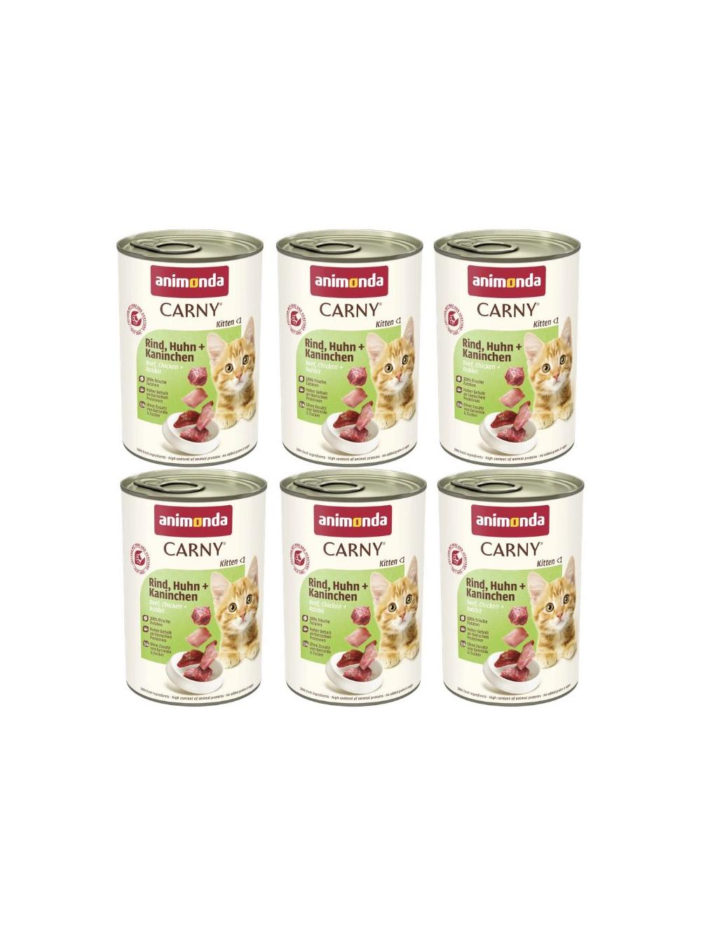 ANIMONDA Carny Kitten smak: wołowina, kurczak i królik 6x400g