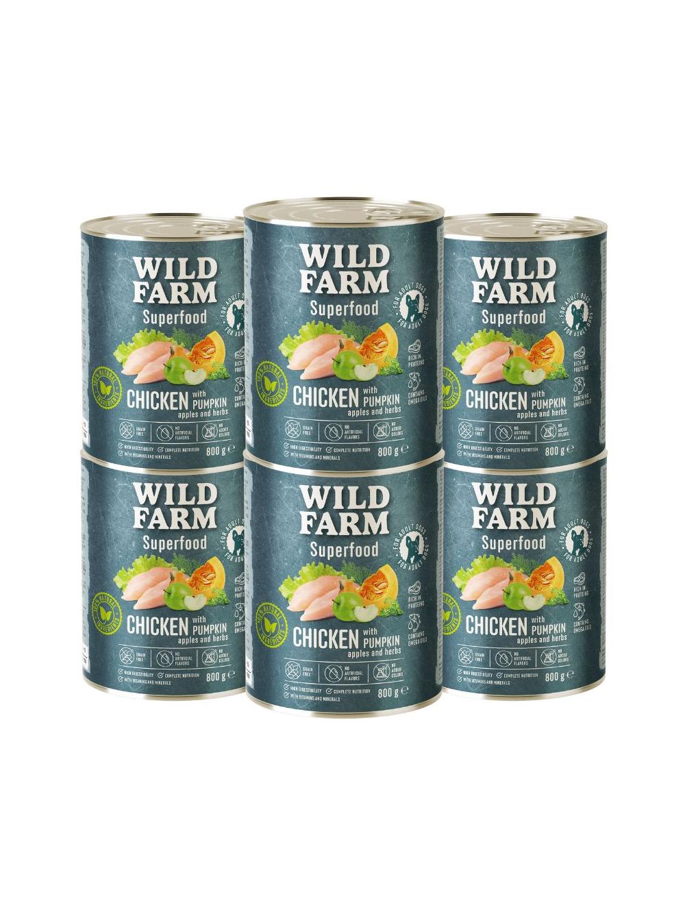 WILD FARM Superfood Chicken (Kurczak z dynią, jabłkiem i ziołami) 6x800g bezzbożowa karma dla psa