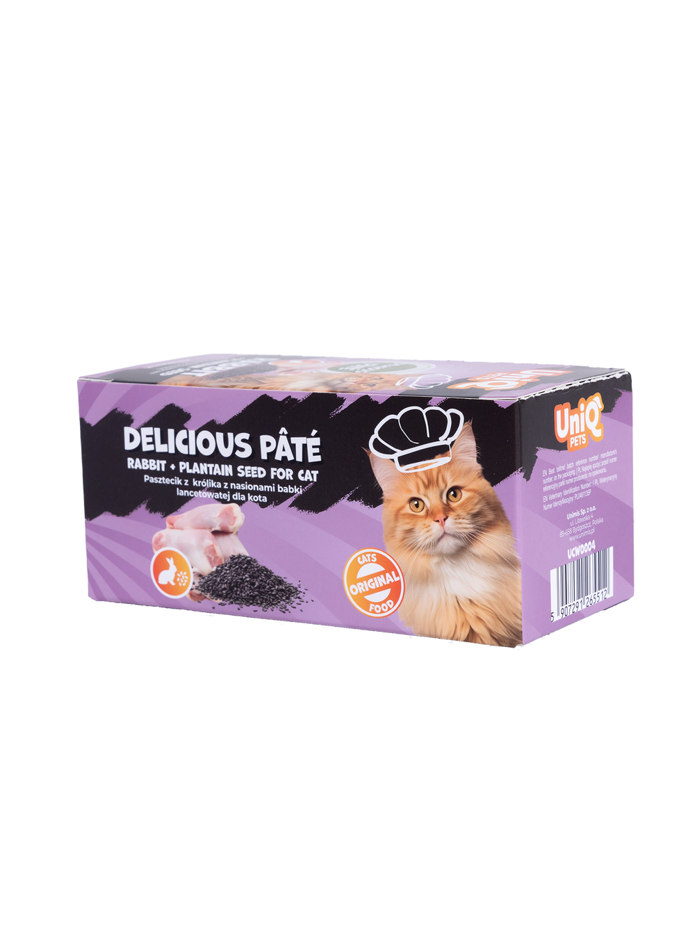 UNIQ PETS KARMA MOKRA DLA KOTA ROYAL RABBIT pasztecik z królika z nasionami babki lancetowatej 30 g x 8 szt