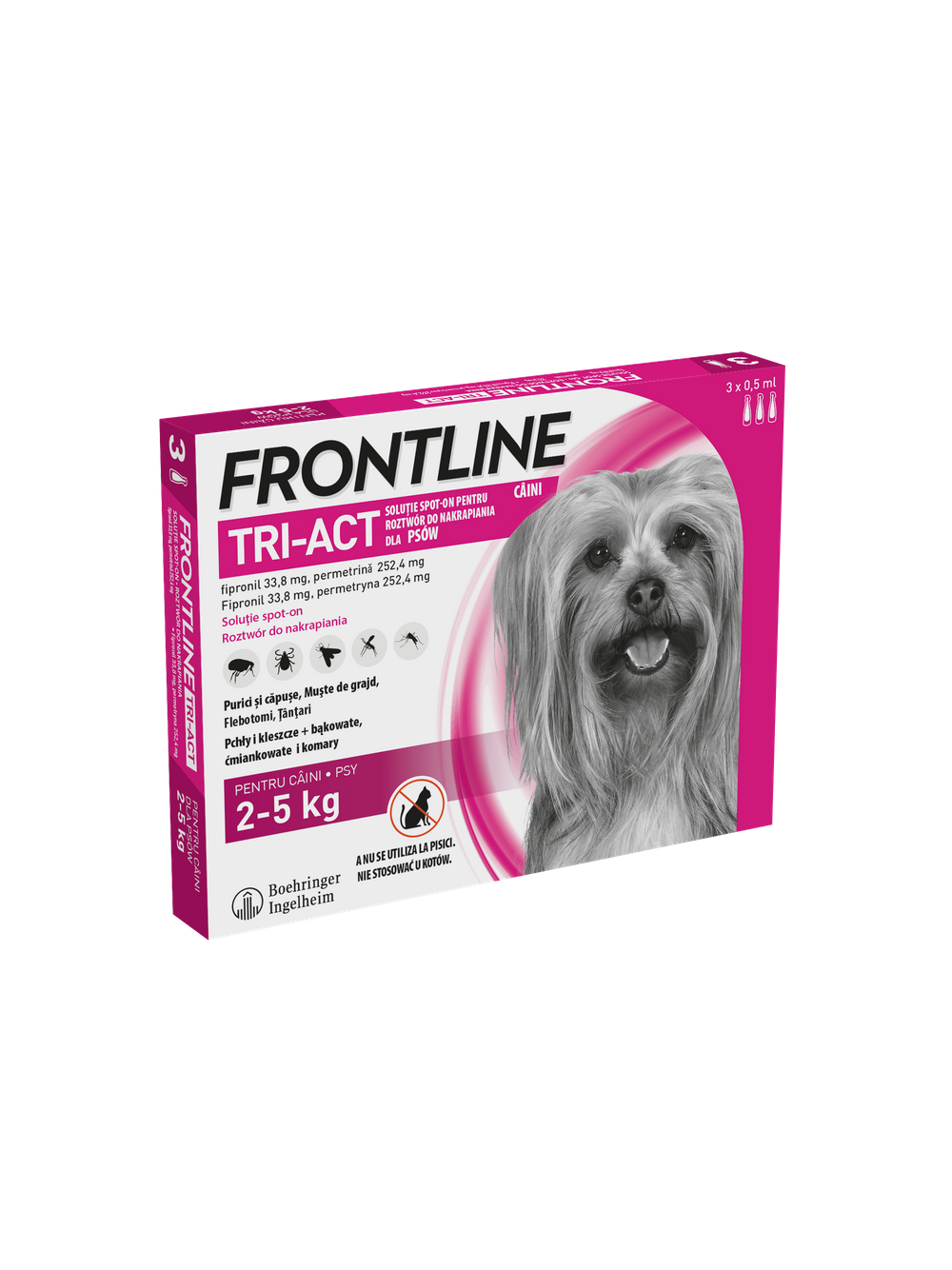 FRONTLINE Tri-Act  XS 2-5kg (pipeta 3 x 0,5ml) X2+ Zakładka magnetyczna GRATIS!