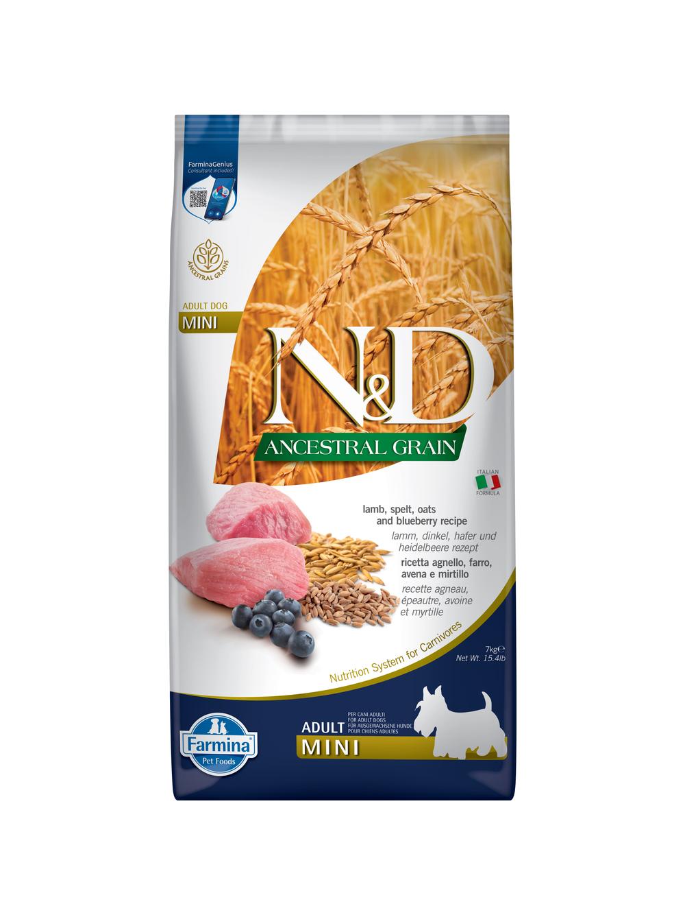 Farmina N&D Ancestral Grain canine LAMB & BLUEBERRY ADULT MINI 7kg