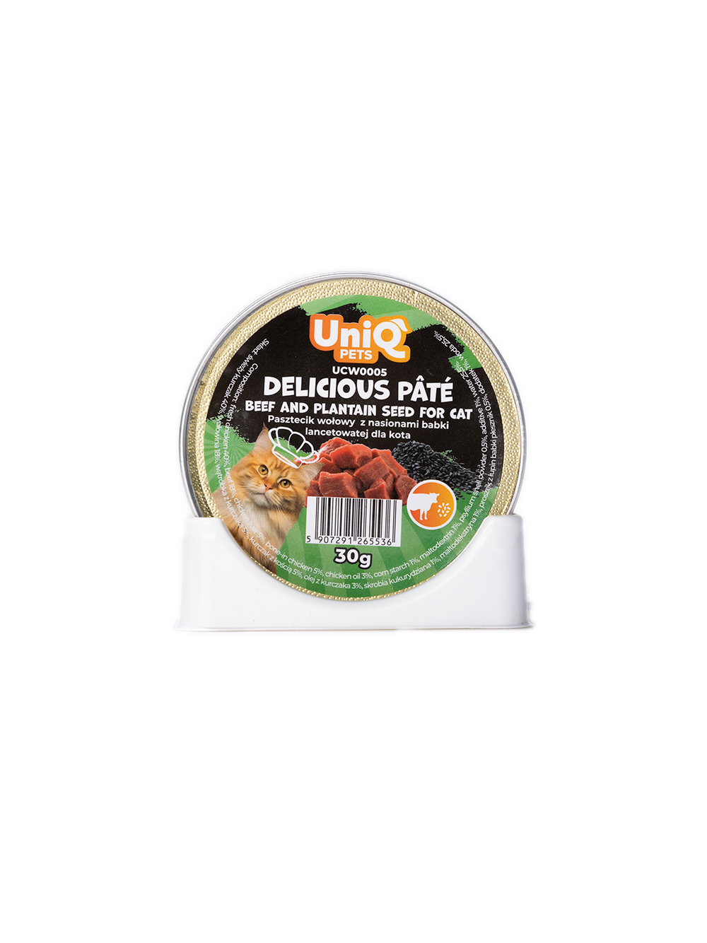 UNIQ PETS KARMA MOKRA DLA KOTA ROYAL BEEF pasztecik wołowy z nasionami babki lancetowatej 30 g x 8 szt