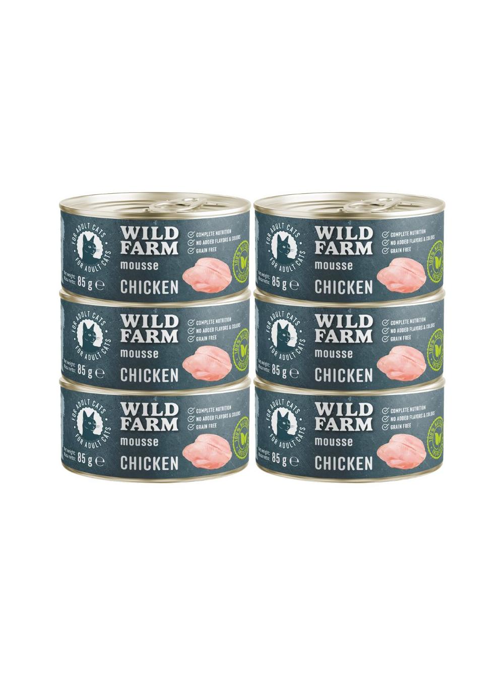 WILD FARM Mousse Chicken 6x85g - bezzbożowy mus dla kota