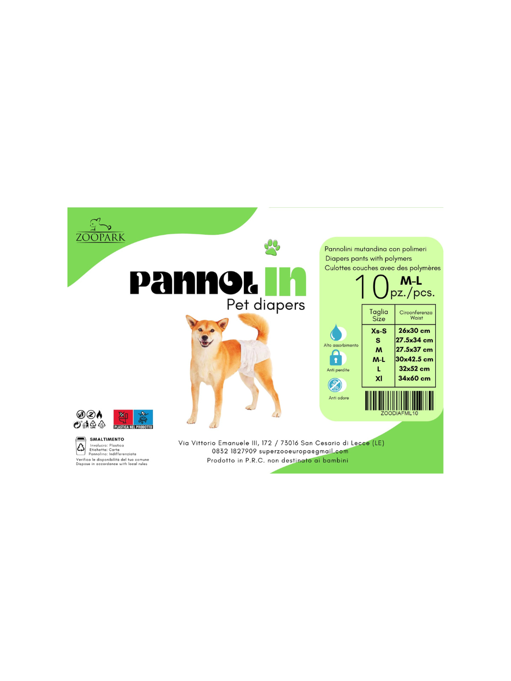 PannolIN Pieluchy dla suczki rozm. M-L 30x42,5cm 10szt/opak.