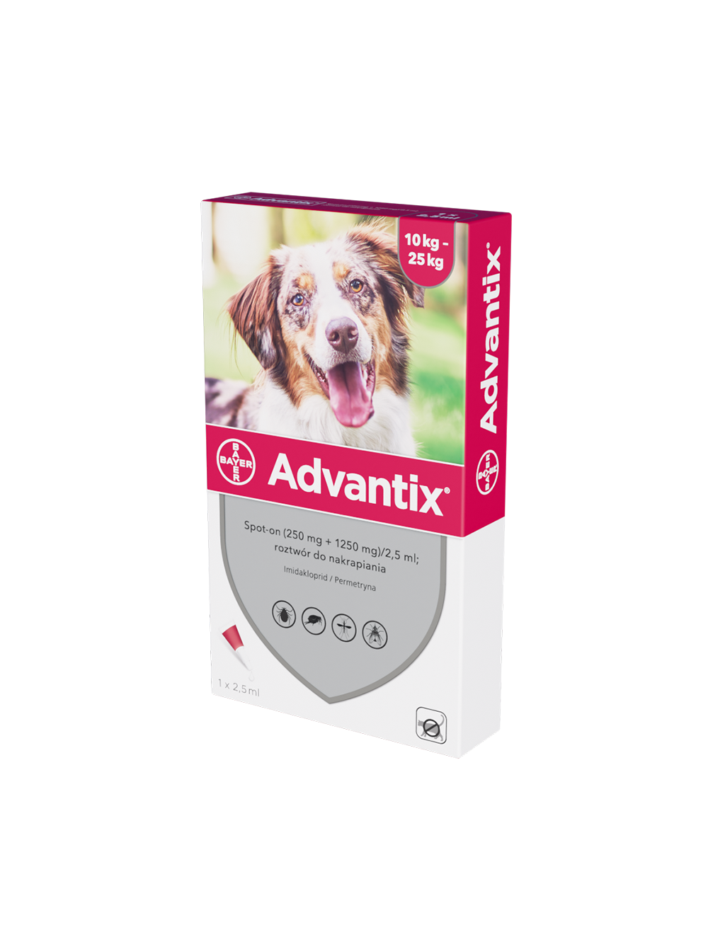 Advantix - dla psów 10-25kg (pipeta 2,5ml)+ Cestal Dog Plus tabletki na odrobaczanie psów 2 sztuki