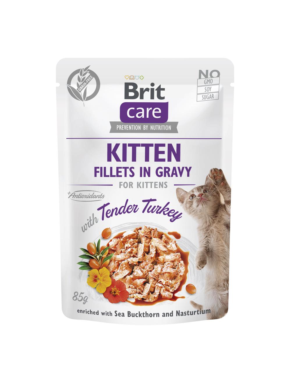 BRIT CARE Cat Kitten Fillets in Gravy with Tender Turkey Enriched with Sea Buckthorn and Nasturtium 24x85g