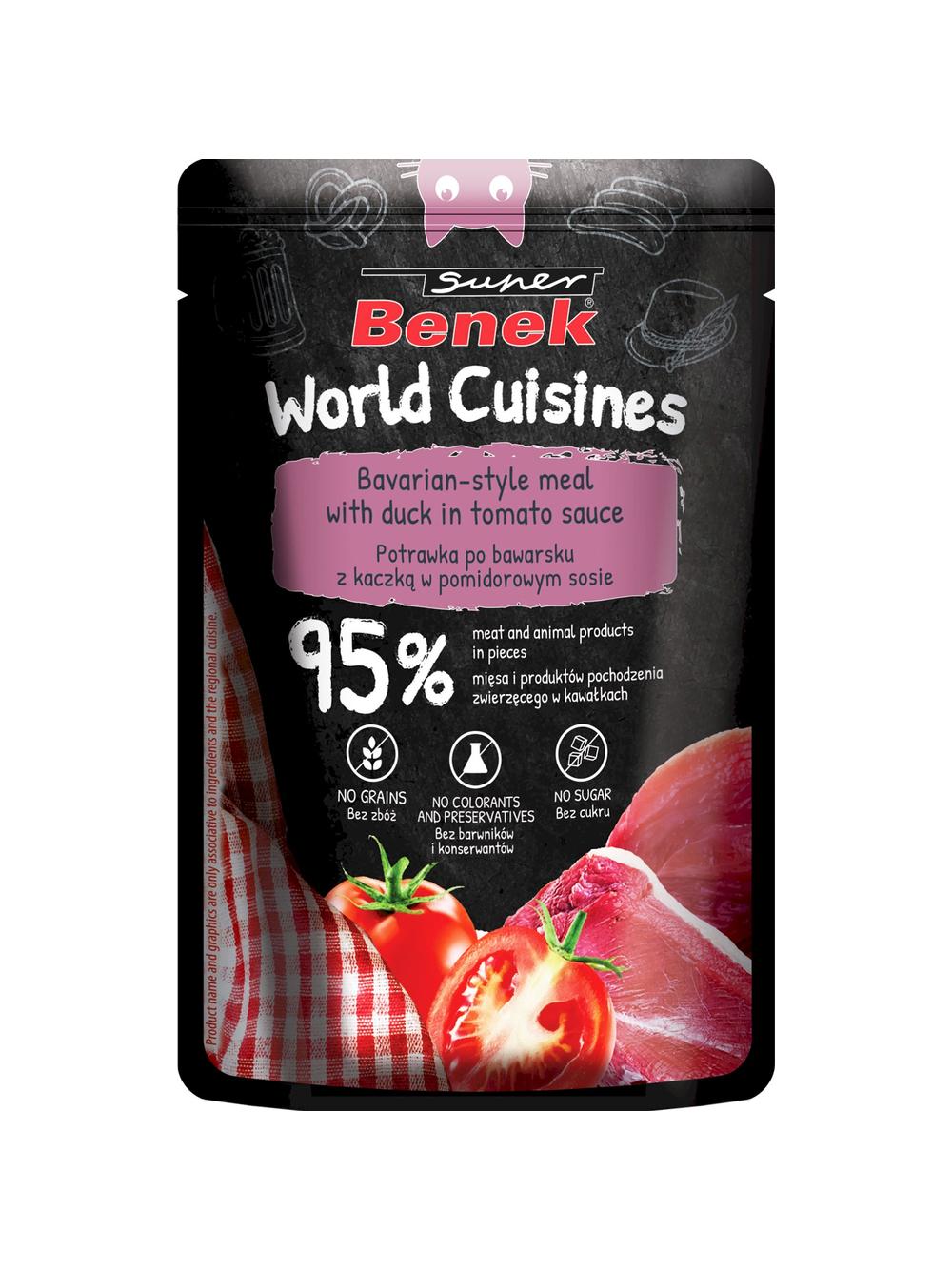 Super Benek World Cuisines Karma pełnoporcjowa dla dorosłych kotów. Potrawka po bawarsku z kaczką w pomidorowym sosie 12x100g