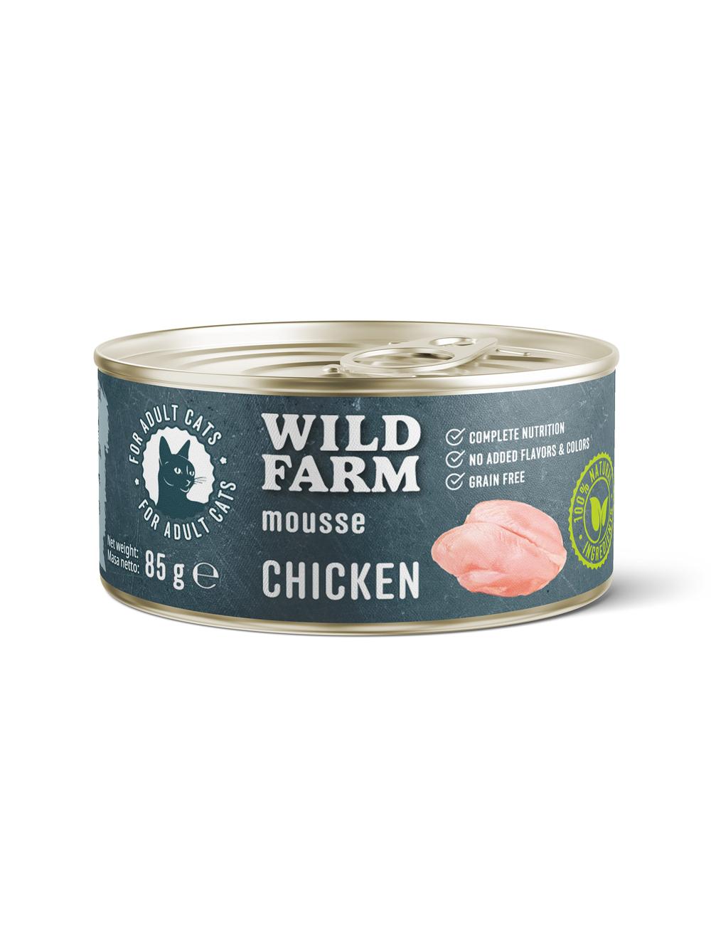 WILD FARM Mousse Chicken 85g - bezzbożowy mus dla kota