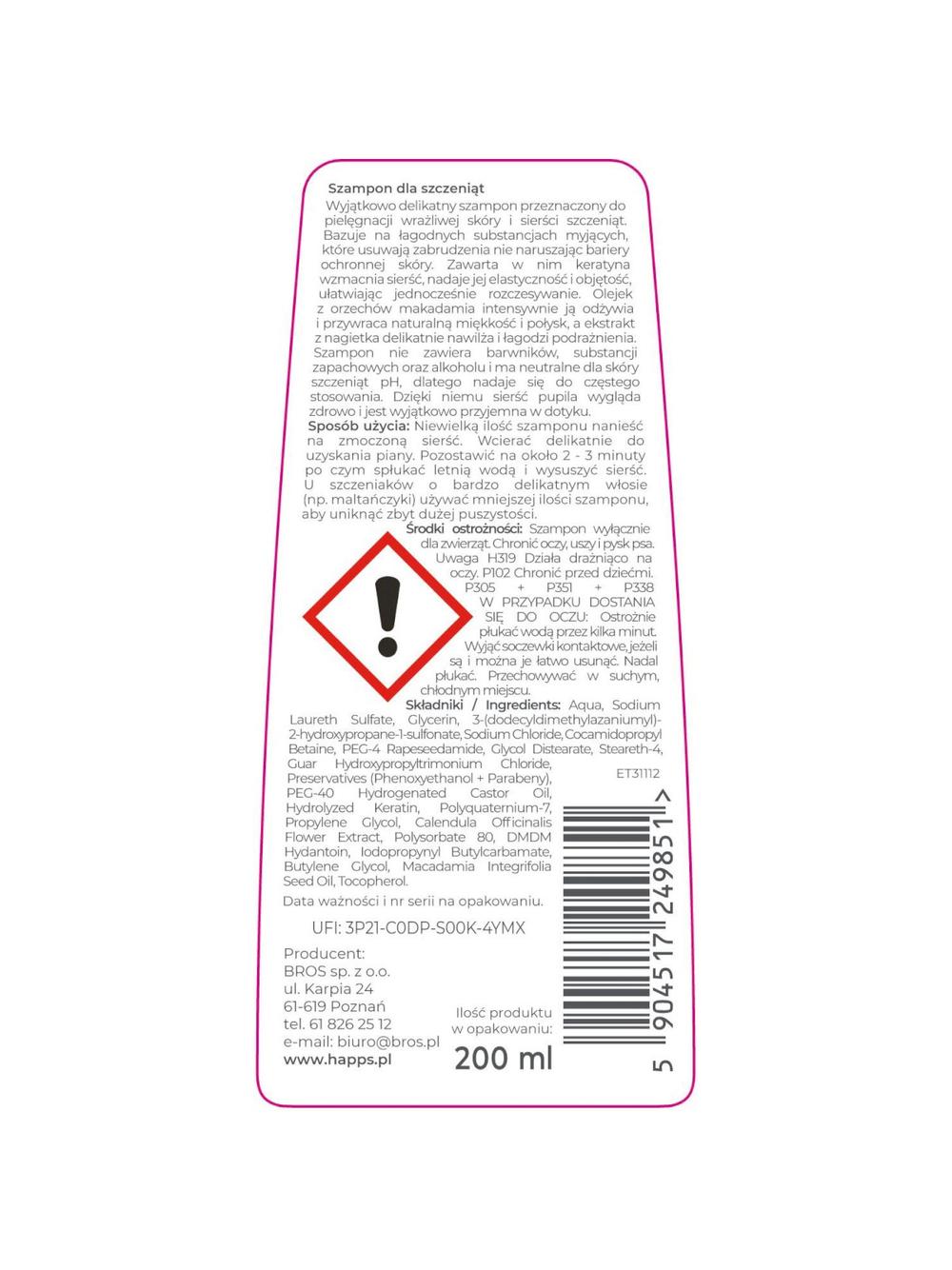 HAPPS - szampon pielęgnacyjny dla szczeniąt 200ml (2 sztuki)