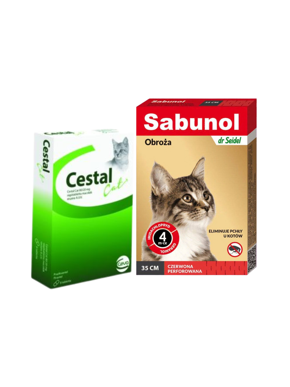 Sabunol czerwona obroża przeciw pchłom  dla kota 35 cm+ Cestal Cat tabletki na odrobaczanie kotów 2szt
