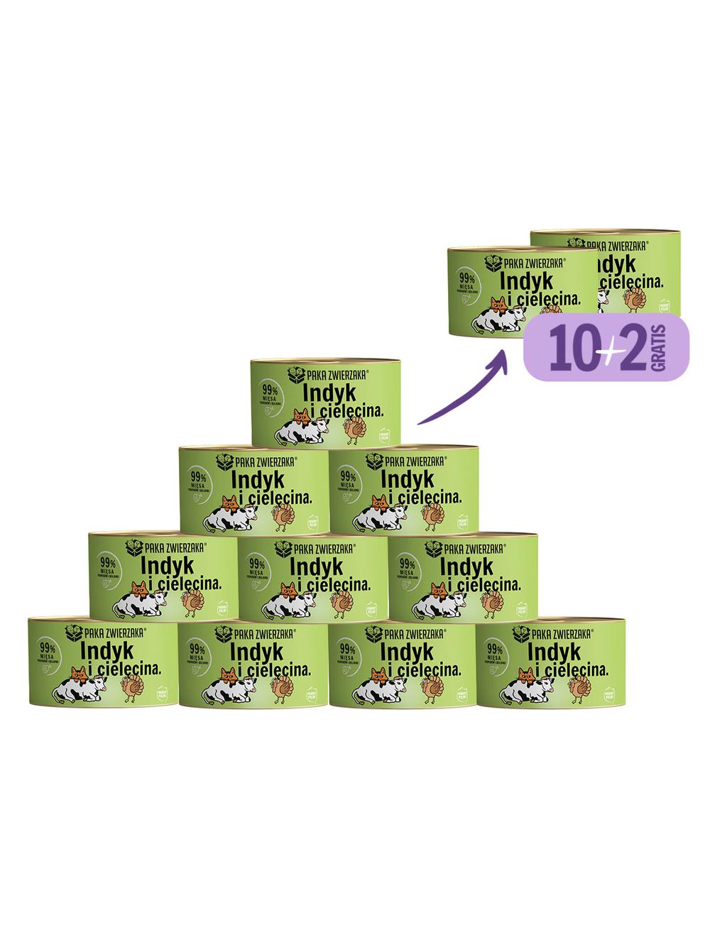 Paka Zwierzaka- karma mokra dla kota Indyk i cielęcina 10x200g+2 szt GRATIS !!!