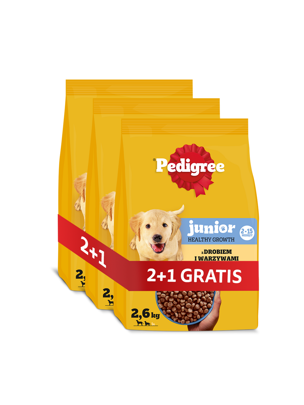 PEDIGREE Junior sucha karma dla psa z drobiem i warzywami 3x2,6kg