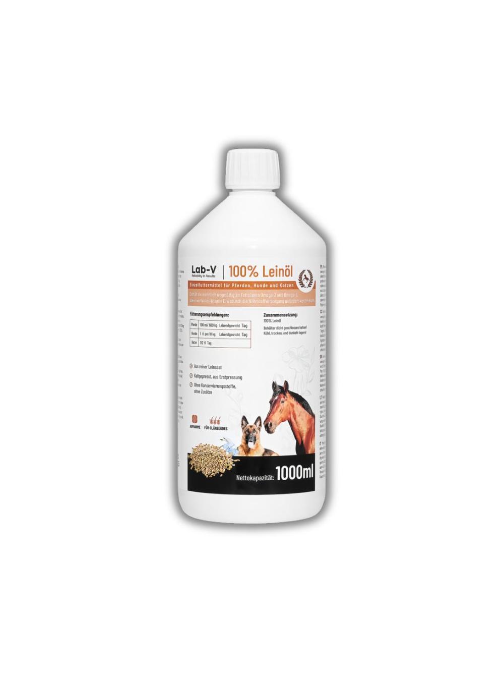 Lab-v Flaxseed Oil – 100% olej lniany tłoczony na zimno dla koni 1000 ml