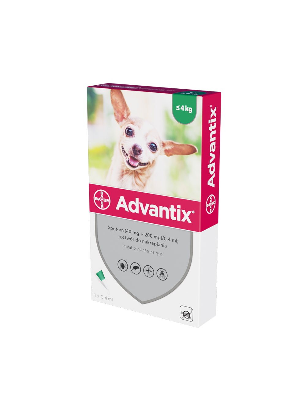 Advantix - dla psów do 4kg (pipeta 0,4ml)+ TRIXIE Szczypce do usuwania kleszczy 9cm